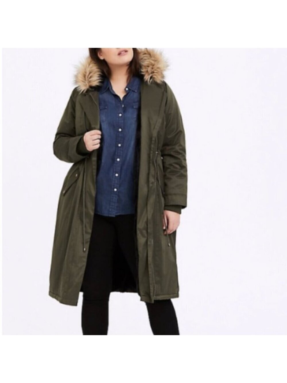 Torrid Green Long Parka Faux Fur Hood 3X - Picture 5 of 16